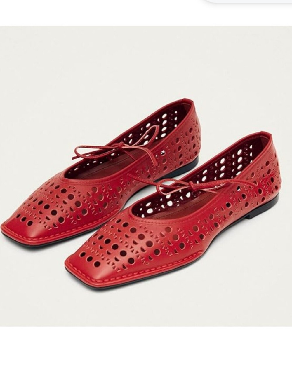 New Red Laser-Cut Lace Ballet Flats Size Women's 10